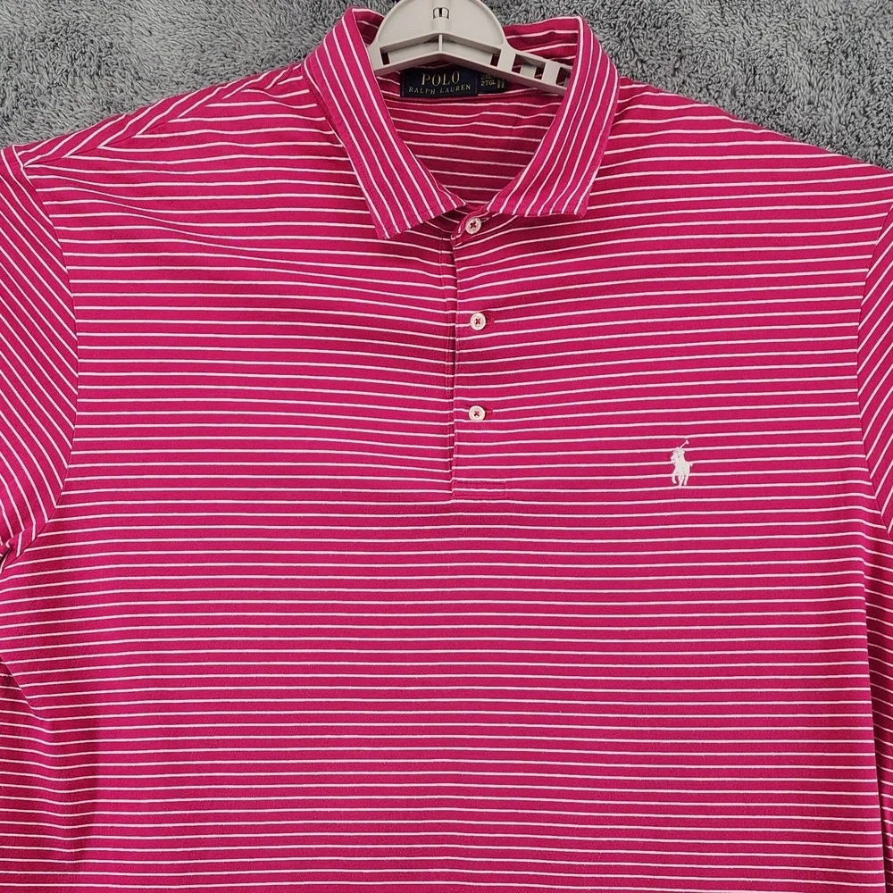 Polo Ralph Lauren Shirt Mens 2XLT Pink Striped Pima Cotton Pony Logo Big & Tall